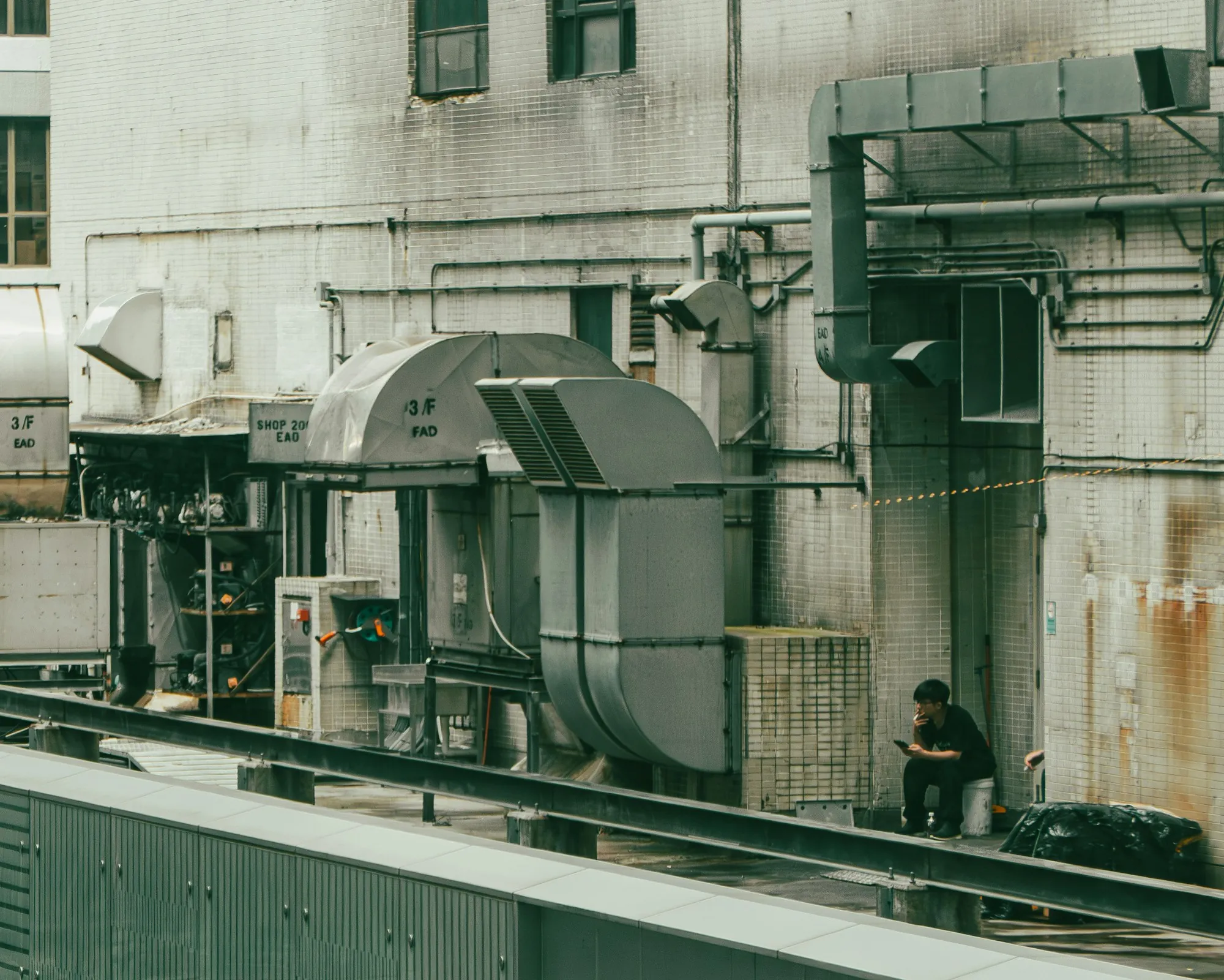 Industrial ducts and air handling equipment in a plant room